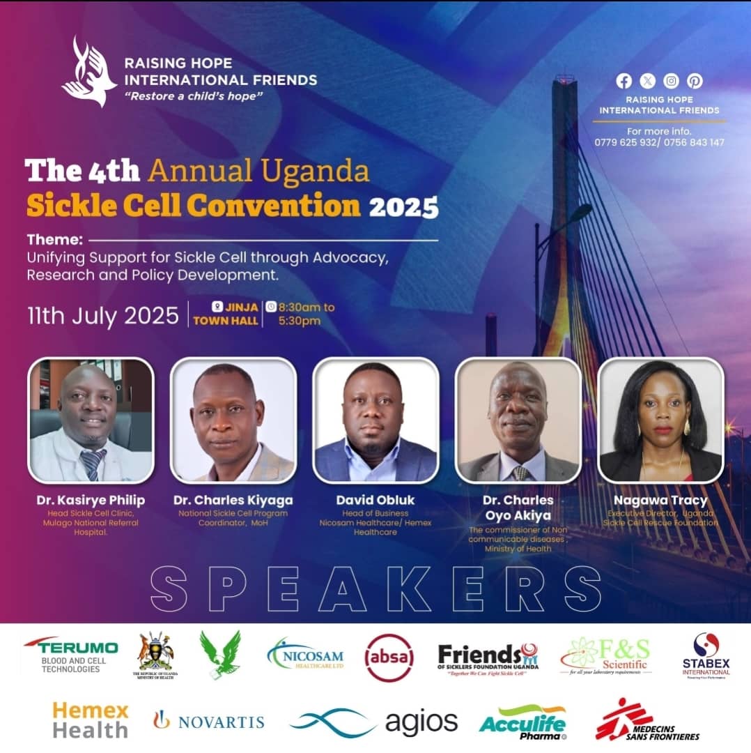 Uganda Sickle Cell Rescue Foundation (@uscrfuganda) on Twitter photo Today: We are present at the 4th Annual Uganda Sickle Cell Convention 2025 at Town Hall Jinja sharing about unifying support for Sickle Cell through Advocacy, Research and Policy Development.
Appreciation to:
<a href="/AbsaUganda/">Absa Bank Uganda</a> <a href="/terumobct/">Terumo Blood and Cell Technologies</a> <a href="/MinofHealthUG/">Ministry of Health- Uganda</a> <a href="/nicosamhealthug/">NICOSAM HEALTHCARE LTD</a> <a href="/Stabex_Ug/">Stabex International Ltd</a> Today: We are present at the 4th Annual Uganda Sickle Cell Convention 2025 at Town Hall Jinja sharing about unifying support for Sickle Cell through Advocacy, Research and Policy Development.
Appreciation to:
<a href="/AbsaUganda/">Absa Bank Uganda</a> <a href="/terumobct/">Terumo Blood and Cell Technologies</a> <a href="/MinofHealthUG/">Ministry of Health- Uganda</a> <a href="/nicosamhealthug/">NICOSAM HEALTHCARE LTD</a> <a href="/Stabex_Ug/">Stabex International Ltd</a>