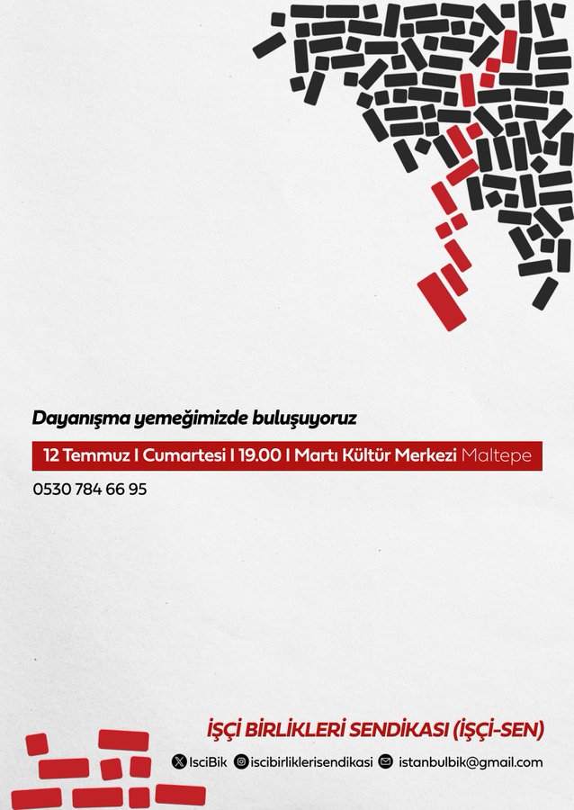 #DayanışmaYaşatır #EldenElePaylaşalım

(B)İLGİNİZE

12 Temmuz 2025: Dostların arasında Güneşin sofrasında bir araya geliyoruz #Martı Kültür Merkezi #Maltepe #İstanbul #İşçiSen