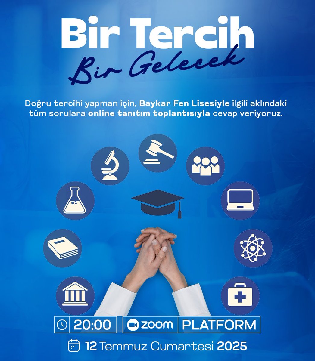 Doğru tercihi yapman için Baykar Fen Lisesiyle ilgili aklındaki tüm sorulara online tanıtım toplantısıyla cevap veriyoruz! 🚀

🗓️ 12 Temmuz 2025
⏰ 20.00 

🔗 Katılım için: us06web.zoom.us/j/83808228297?…