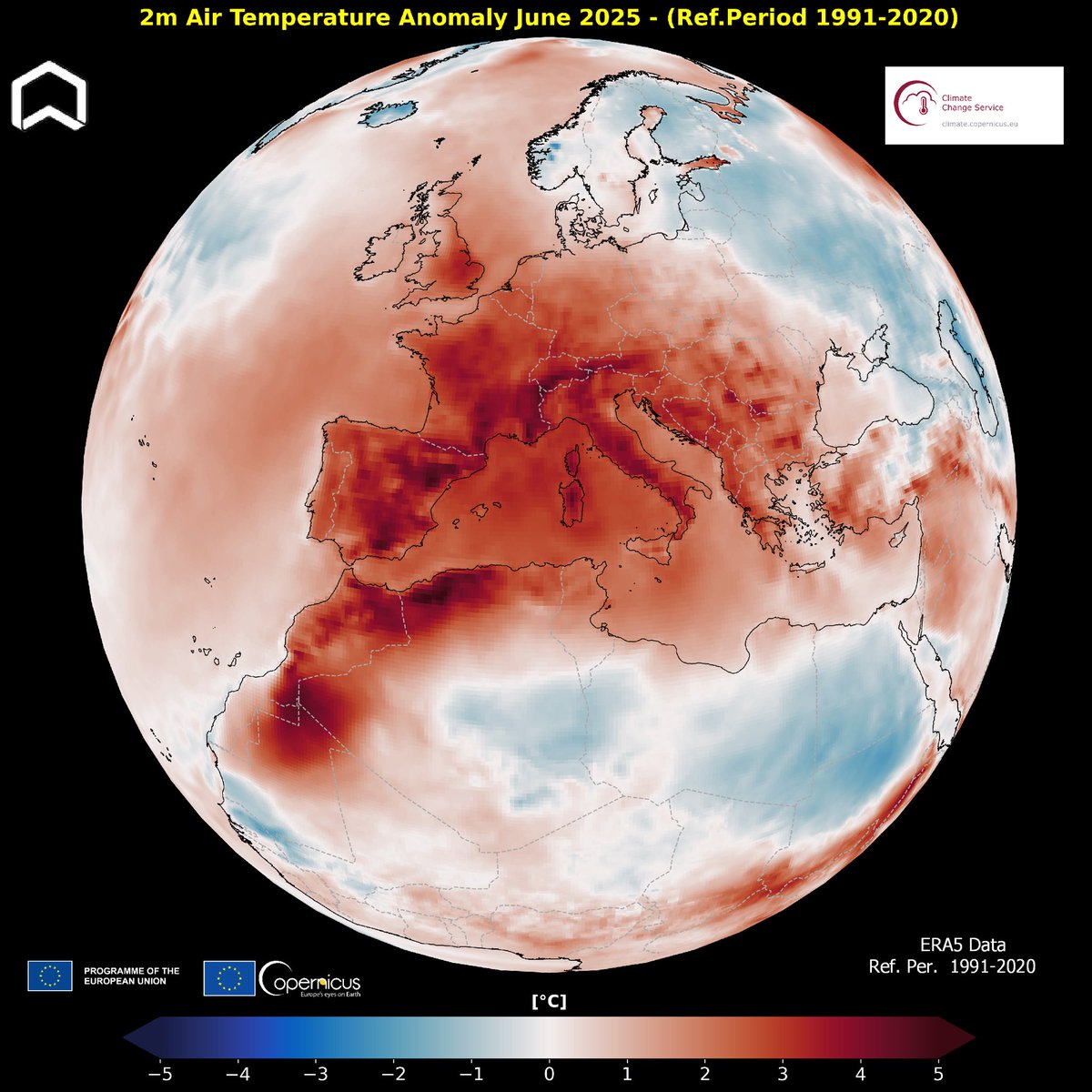 PlatformAdam's tweet image. One of the warmest June for #Europe, the warmest on record for West Europe. According to the @CopernicusECMWF ERA5 Data globally the last month was 0.47°C warmer than the 1991-2020 average for June.
#ClimateEmergency