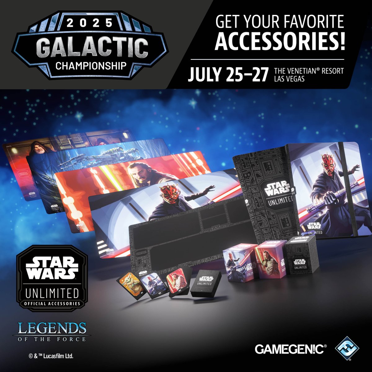 Gamegenic_'s tweet image. ⭐GALACTIC CHAMPIONSHIP ⭐
At our shop on-site, you’ll be able to get ALL your favorite accessories from the new set “Legends of the Force”! 🤩
Don’t miss out on our iconic new products!
📍The Venetian®️ Resort Las Vegas
🗓️ July 25 – July 27
#gamegenic #swu