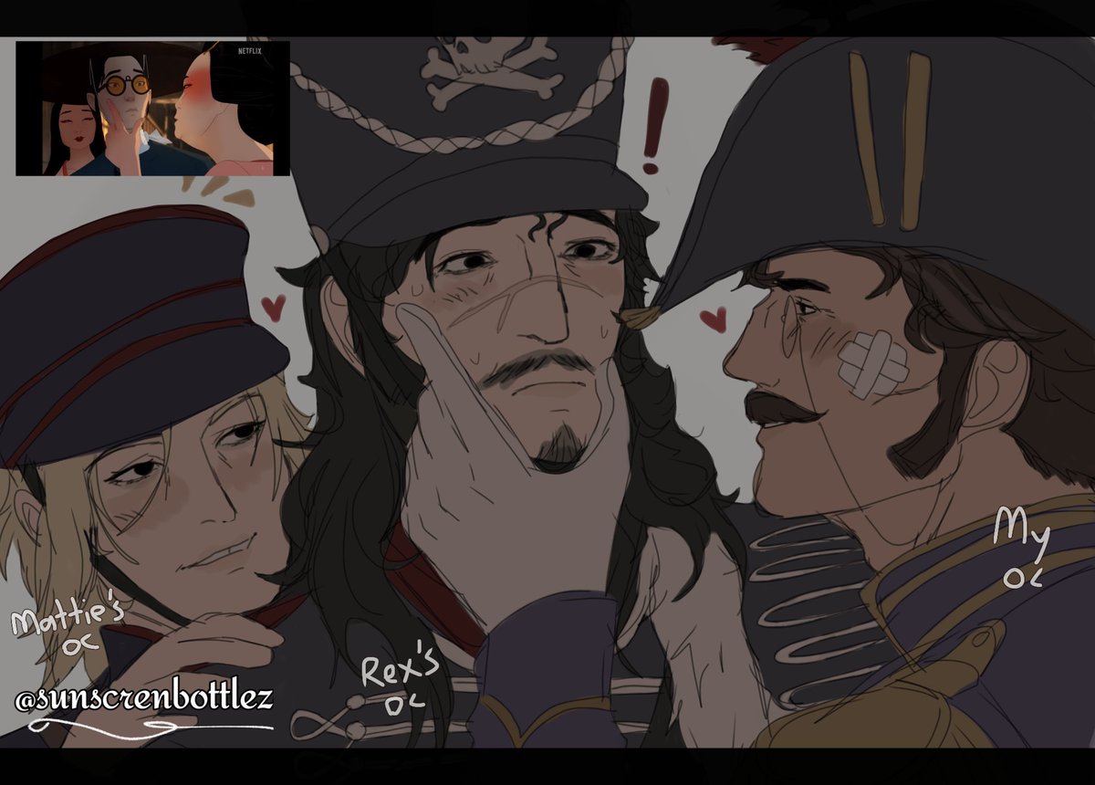 sunscrenbottlez's tweet image. OC ship with my pookie @possiblyrex and bbg Mattie who doesn't even use twitter🥀
Alexander (the one in the middle) can't handle allat w/ his bf (his enemy) and gf
#gnb #gutsandblackpowder #roblox #art #oc
