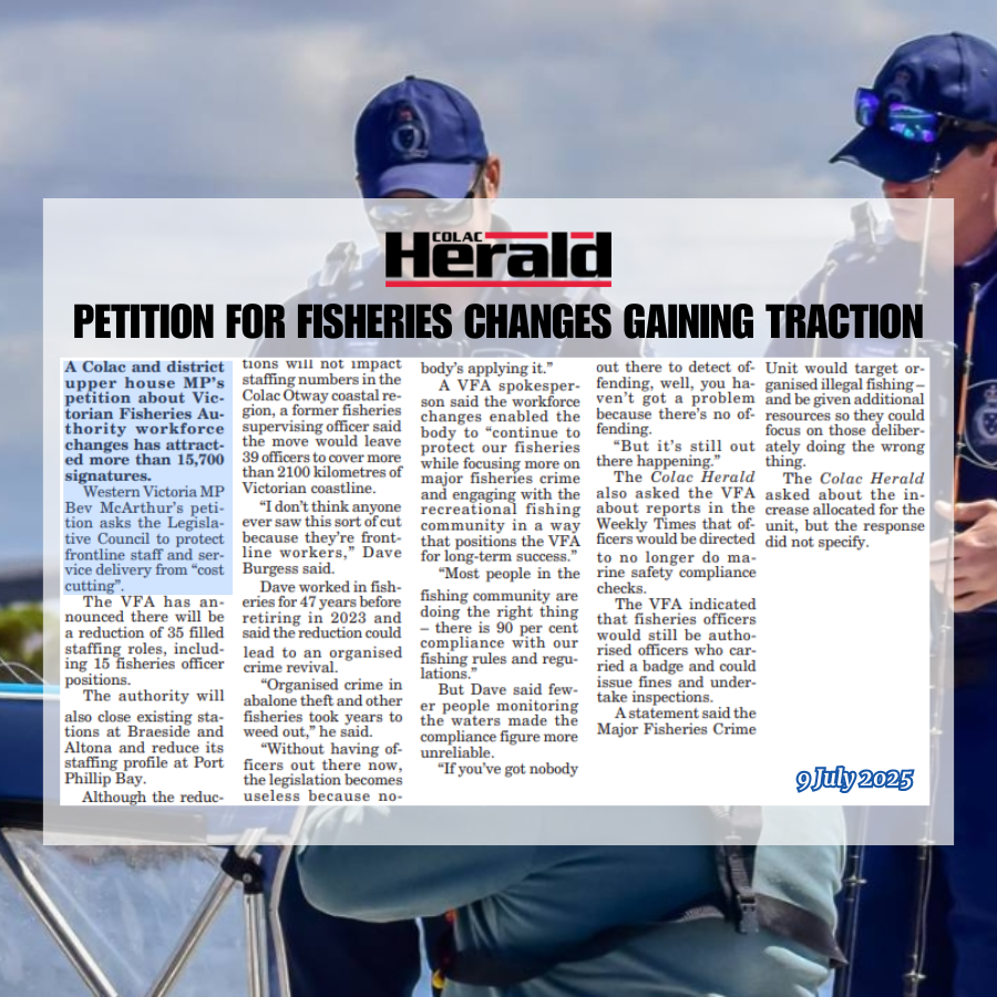 BevMcArthurMP's tweet image. 🎣 The Victorian Fisheries Authority is closing Fisheries Stations at Braeside and Altona North and cutting 44% of full-time officers. These changes come without any risk assessment. This will reduce enforcement, harm marine safety, and threaten protection of Port Phillip Bay’s…