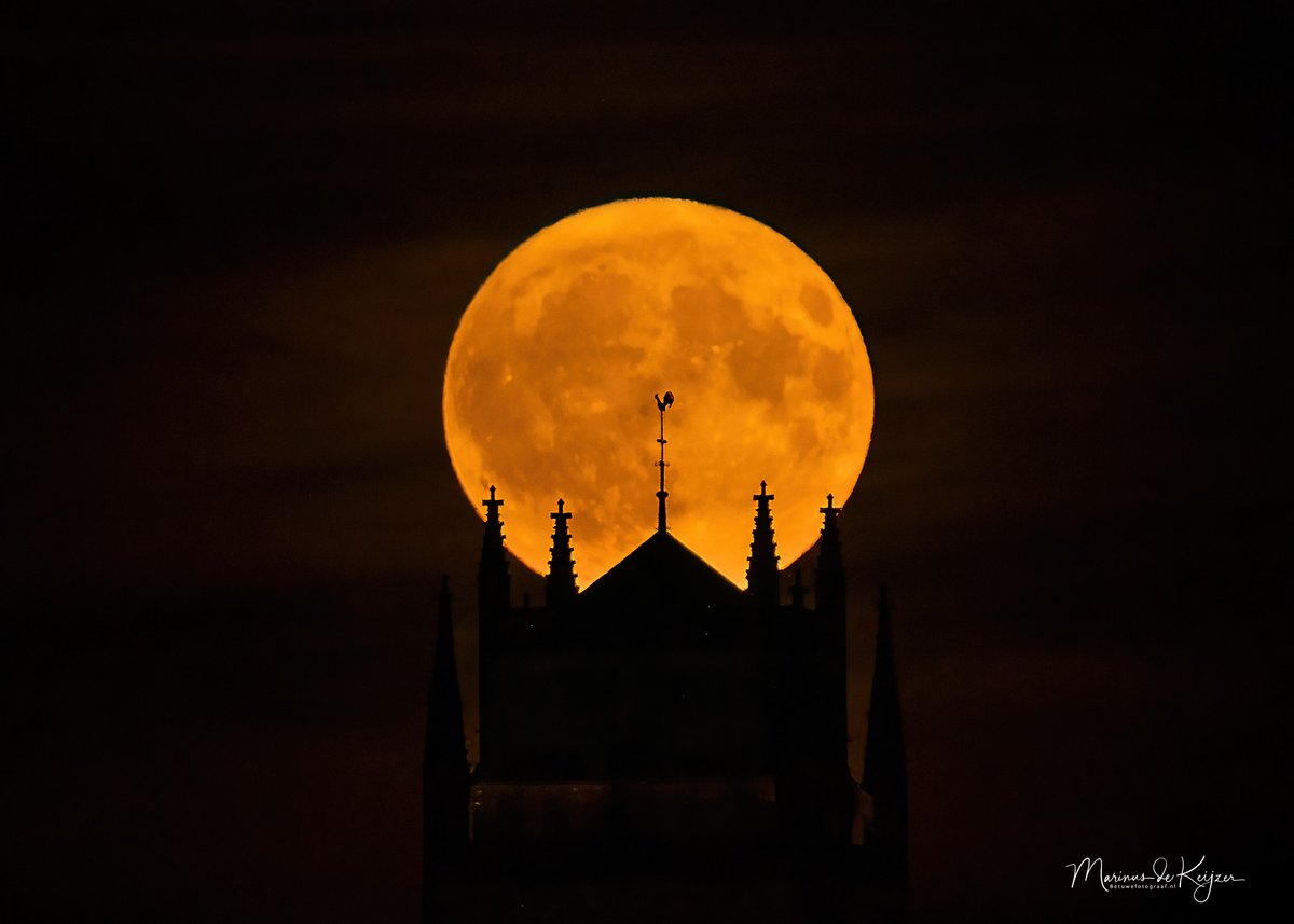 Vollemaan opkomst gisteravond om 23.00 uur toen die 100 % was boven de Sint Maartenskerk in Zaltbommel.
#goedemorgen #maan  #vollemaan #zaltbommel