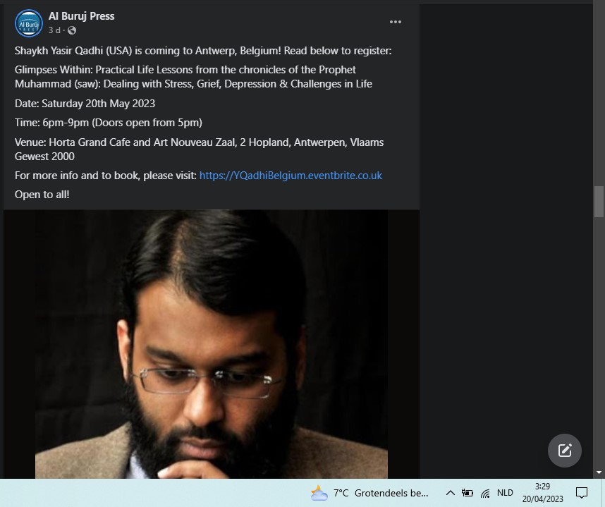 PVelleAntiJihad's tweet image. Horta Grand Café & Art Nouveau Zaal in Antwerpen heeft ervaring met een podium bieden aan moslimextremisten. Op 1 augustus zal homohater Yasmin Mogahed er preken. In 2023 was Yasir Qadhi er te gast. Hij zegt dat doden van homo's en stenigen bij overspel deel uitmaken van islam.