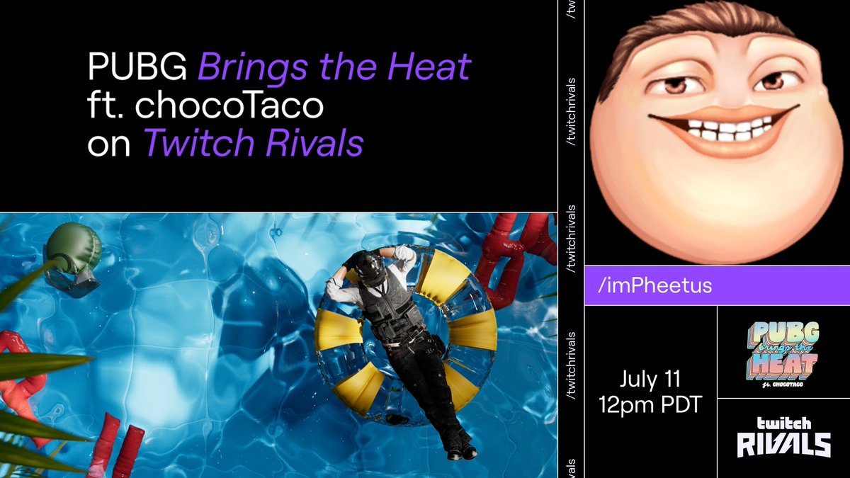 Tomorrow - July 11 - 12PM PST

Our team is ready to pump

<a href="/TwitchRivals/">Twitch Rivals</a>