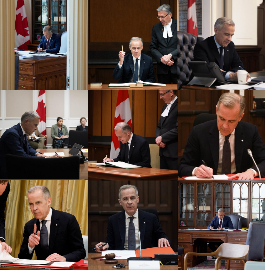Mark Carney's advisors right now:

"Have we tried releasing another photo of him signing meaningless papers at his desk? Quick, go get the pen!"