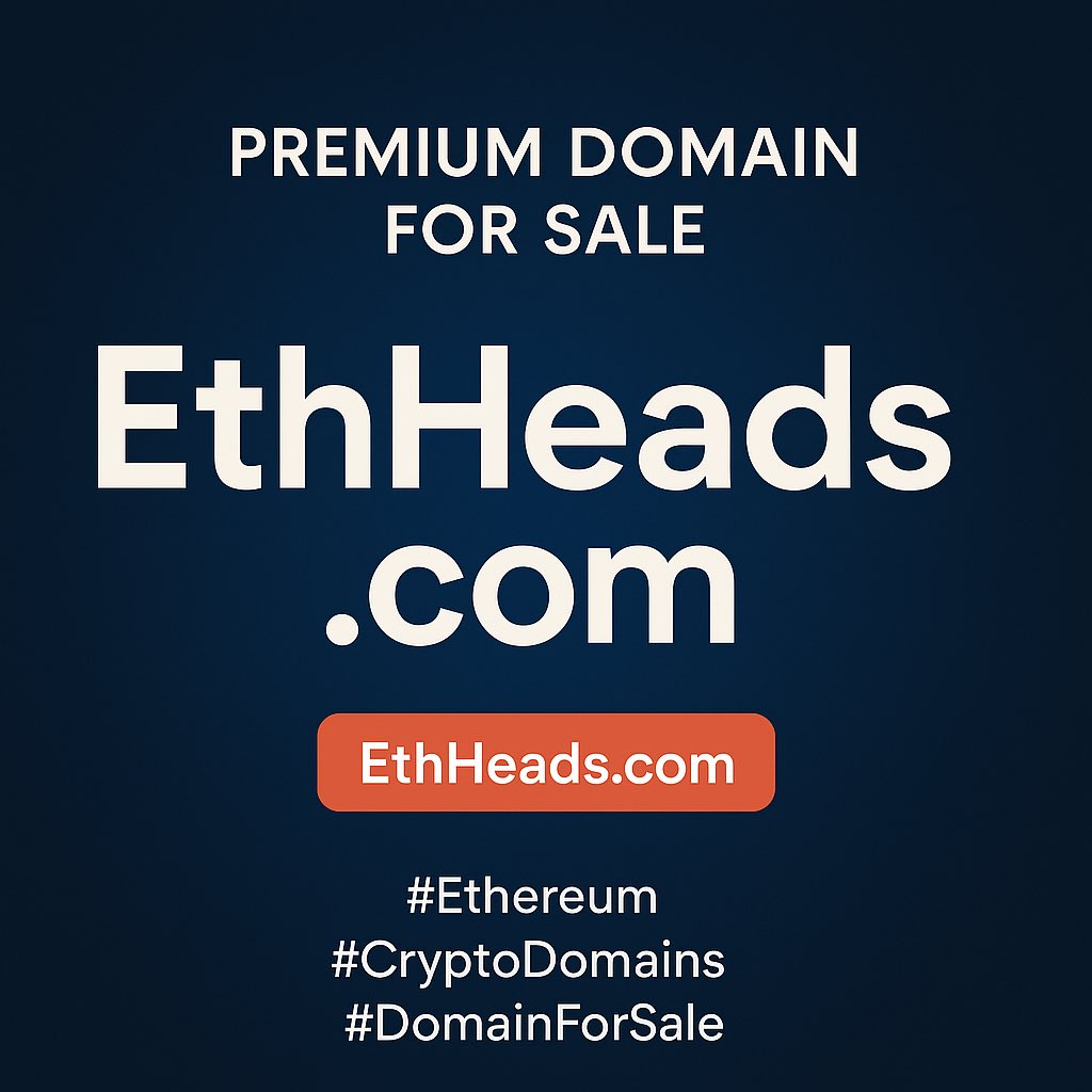 📈 Ethereum isn’t slowing down — and neither should you.
🎯 EthHeads.com is the ultimate brand for the ETH movement.
Grab it before someone else does!
#CryptoDomains #ETH #DomainFlipping #Ethereum #Web3