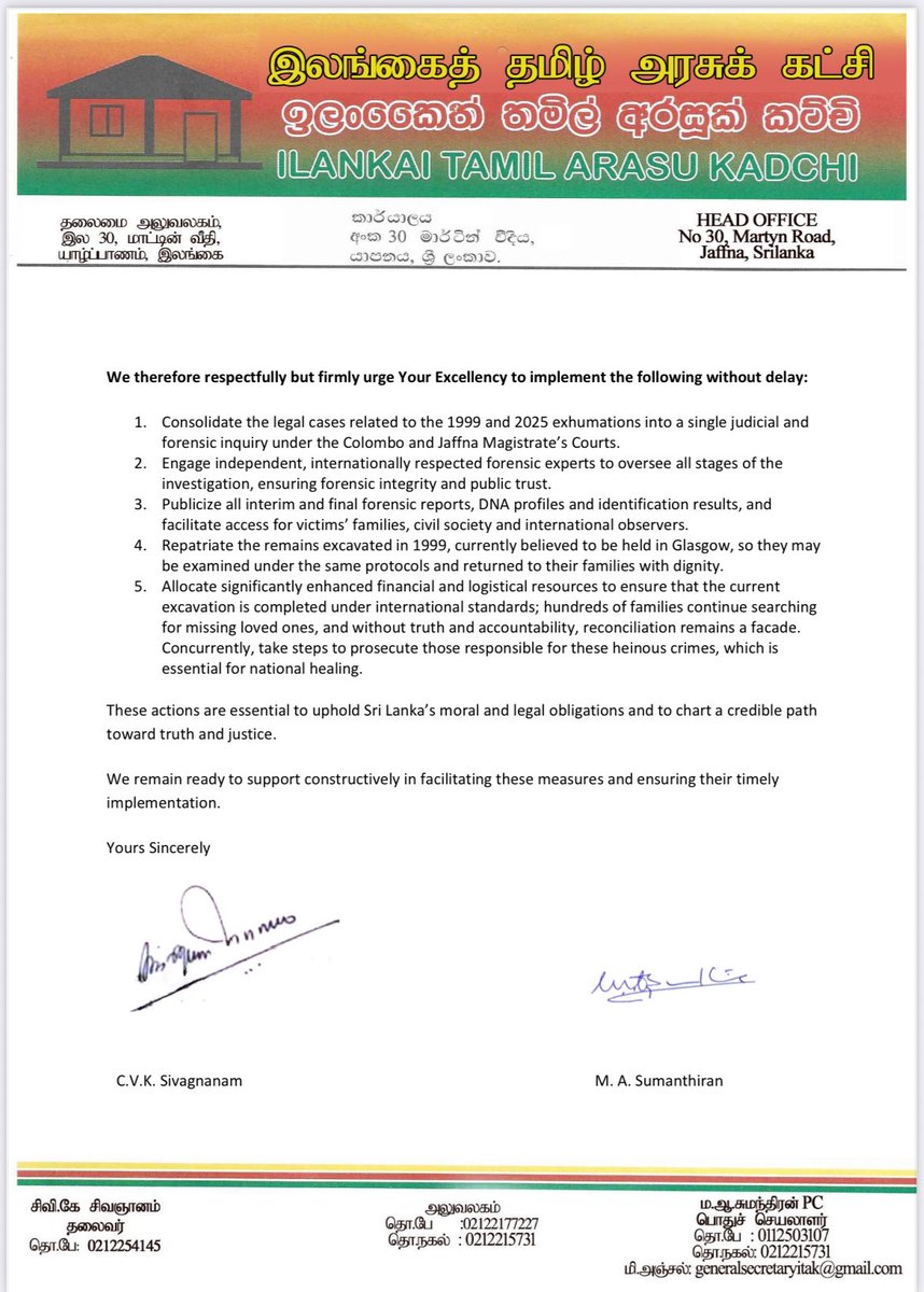 M A Sumanthiran (@masumanthiran) on Twitter photo #ITAK sent this letter to President <a href="/anuradisanayake/">Anura Kumara Dissanayake</a> today on the #Chemmani_Mass_Graves today: #ITAK sent this letter to President <a href="/anuradisanayake/">Anura Kumara Dissanayake</a> today on the #Chemmani_Mass_Graves today: