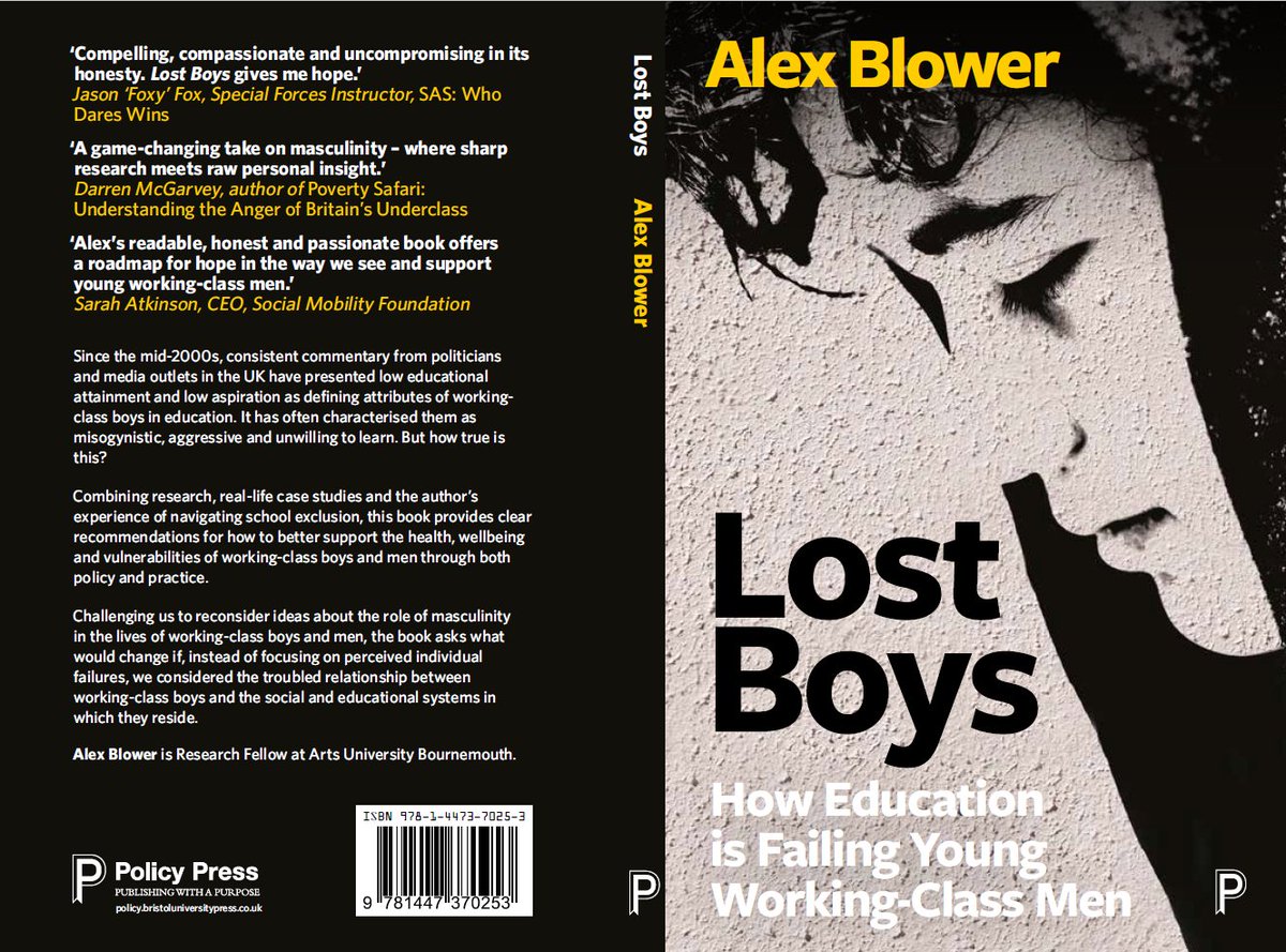 Dr Alex Blower (@edudetective) on Twitter photo Today's the day! Lost Boys: How Education is Failing Young Working-Class Men is available in all good bookshops.
“A game-changing take on masculinity – where sharp research meets raw personal insight.” <a href="/lokiscottishrap/">Darren McGarvey</a>
amazon.co.uk/Lost-Boys-Educ… Today's the day! Lost Boys: How Education is Failing Young Working-Class Men is available in all good bookshops.
“A game-changing take on masculinity – where sharp research meets raw personal insight.” <a href="/lokiscottishrap/">Darren McGarvey</a>
amazon.co.uk/Lost-Boys-Educ…