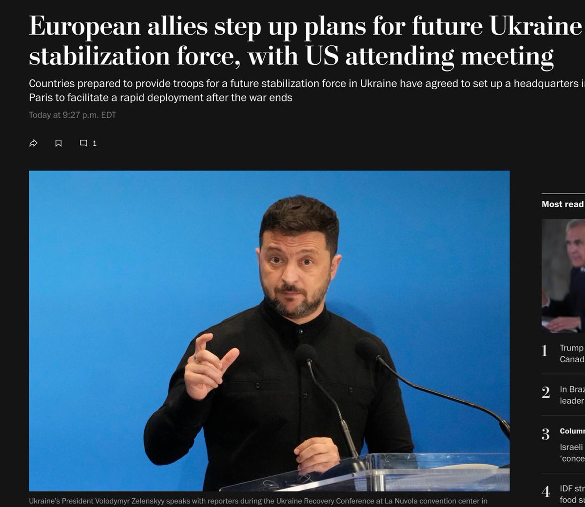 Europe is preparing troops to be sent to Ukraine: the multinational forces headquarters will be located in Paris, — Washington Post

▪️The headquarters for post-war deployment forces (Multinational Force Ukraine) will be located in Paris for the first year, then moved to London.