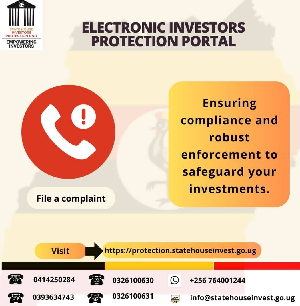 Bagumirabingi Stanley 🤝🏿🇺🇬 (@kavera_m) on Twitter photo Your voice matters! 📢
Together we can create a fair and transparent environment for investors in Uganda.
Report through the EIPP today.
🔗 protection.statehouseinvest.go.ug
#EmpoweringInvestors | <a href="/edthnaka/">Col Edith Nakalema</a> Your voice matters! 📢
Together we can create a fair and transparent environment for investors in Uganda.
Report through the EIPP today.
🔗 protection.statehouseinvest.go.ug
#EmpoweringInvestors | <a href="/edthnaka/">Col Edith Nakalema</a>
