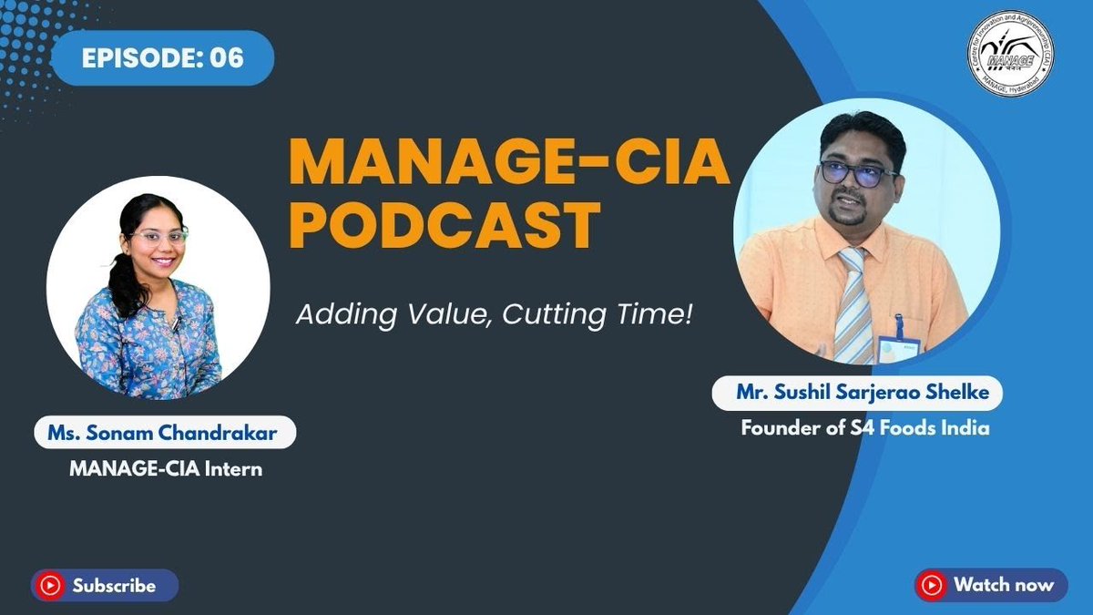 S4Foods's tweet image. zurl.co/UcybM

MANAGE-CIA Podcast, we feature Mr. Sushil Sarjerao Shelke, Founder of S4 Foods India, a startup transforming the way turmeric is processed.

#AgriStartup​ #TurmericProcessing​ #MANAGECIA​ #ValueAddition​ #S4FoodsIndia​ #FoodInnovation