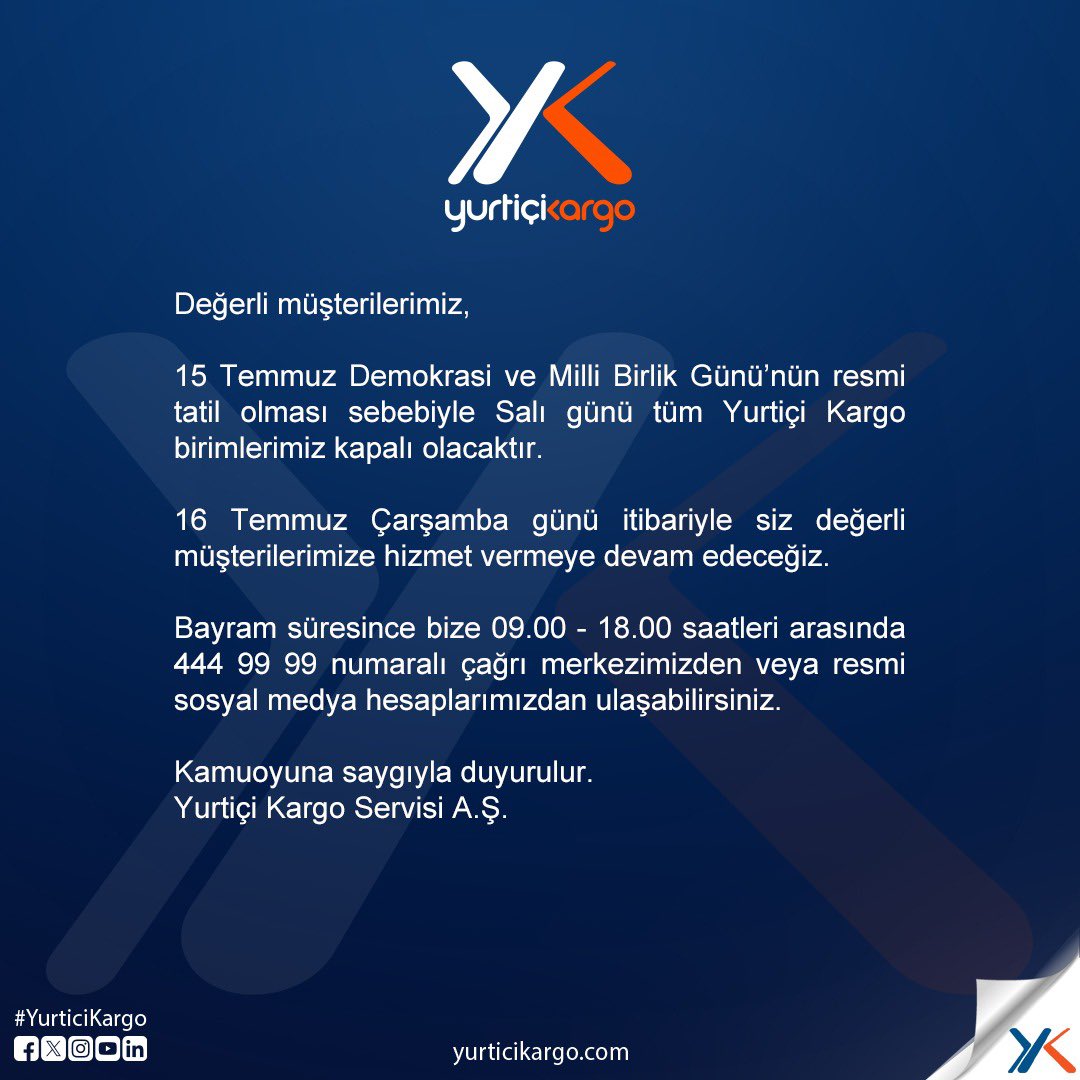 Kamuoyuna Saygıyla…

#SözVerdiğimizGibi #YurtiçiKargo