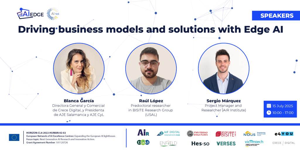 BISITE_USAL's tweet image. El 15/7 te invitamos a participar en “Impulsando modelos de negocio y soluciones con Edge AI” organizado por @dAIEDGE
🎤Nuestro compañero Raúl López participará en el hackathon que han organizado
🏆Consigue el 1º puesto y gana sorpresas y un certificado
eventbrite.es/e/entradas-dri…
