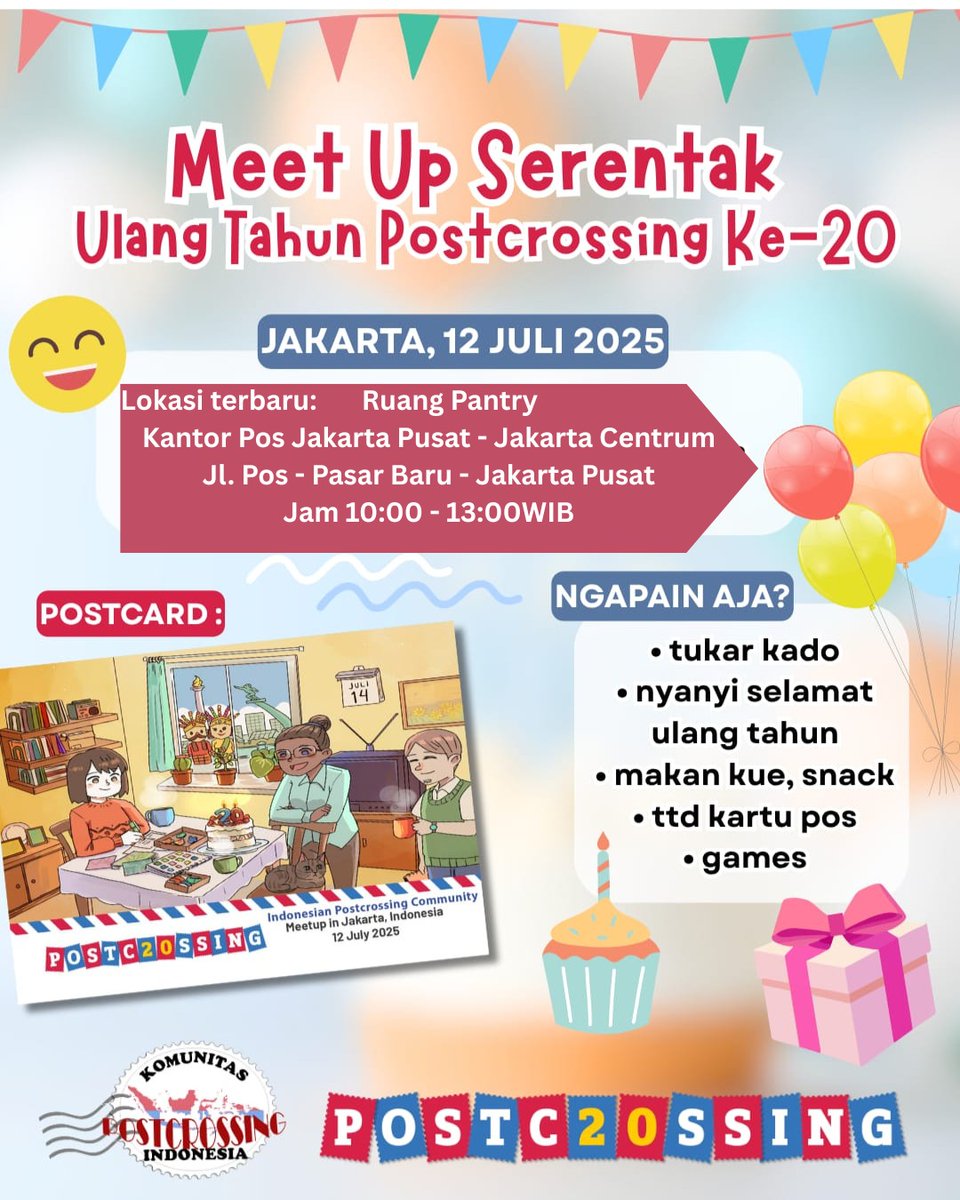 Dua puluh tahun lalu, Postcrossing lahir dari mimpi sederhana: menghubungkan orang-orang lewat kartu pos. Kini, komunitasnya tumbuh subur di banyak negara—termasuk Indonesia 📮✨

Dan tahun ini, untuk merayakan ulang tahun ke-20 Postcrossing, Komunitas Postcrossing Indonesia