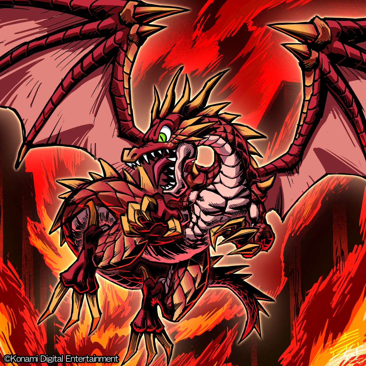 Oren573's tweet image. ◤キャラクター紹介『レッドドラゴン』◢

火を司る伝説の赤いドラゴン。ブレスによる炎の全体攻撃で全てを焼き払う。

クラス：★★★★
属性：火
種族：ドラゴン

原案：オレカバトル
イラスト：ヨシダヒコ

👇詳細はここをチェックだ！
orenbox.notion.site/20ab36905d2480…

#OREN図鑑 #OREN #オレン…