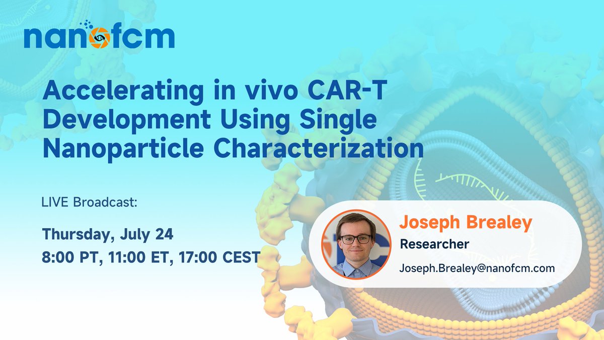 NanoFCM (@nano_fcm) on Twitter photo 🚀 CAR-T Therapy New Era
In vivo engineering: faster, safer cancer treatment.
🔬 Join NanoFCM's expert Joseph Brealey's webinar on nanoparticle analysis for CAR therapy QC & development. 
👉 Register: nanofcm.com/category/webin…
#CART #immunotherapy #genetherapy #LNP 🚀 CAR-T Therapy New Era
In vivo engineering: faster, safer cancer treatment.
🔬 Join NanoFCM's expert Joseph Brealey's webinar on nanoparticle analysis for CAR therapy QC & development. 
👉 Register: nanofcm.com/category/webin…
#CART #immunotherapy #genetherapy #LNP