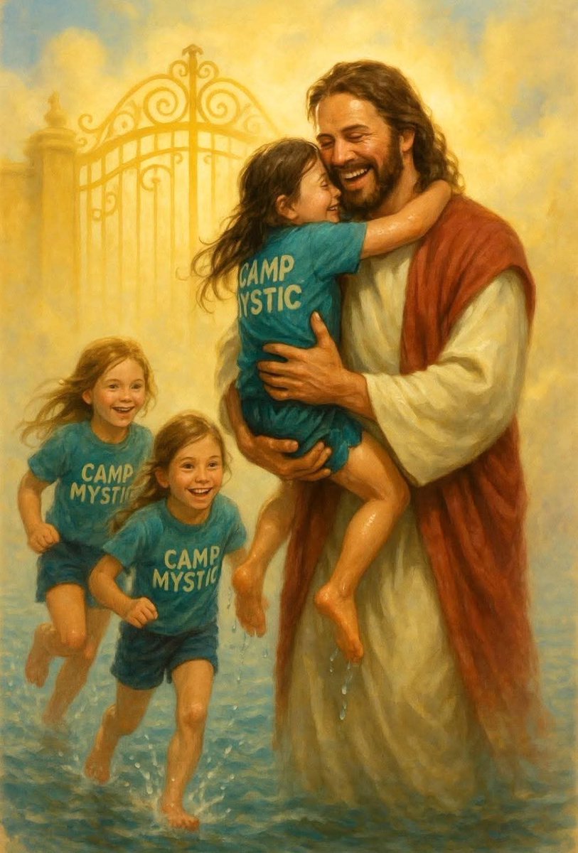 I really wish I knew the name of the talented artist.  I'd certainly give credit.  This painting has touched me in a powerful way, as it shows the precious girls running through water, to get to JESUS. 

For several days, I've fervently prayed for the girls, their