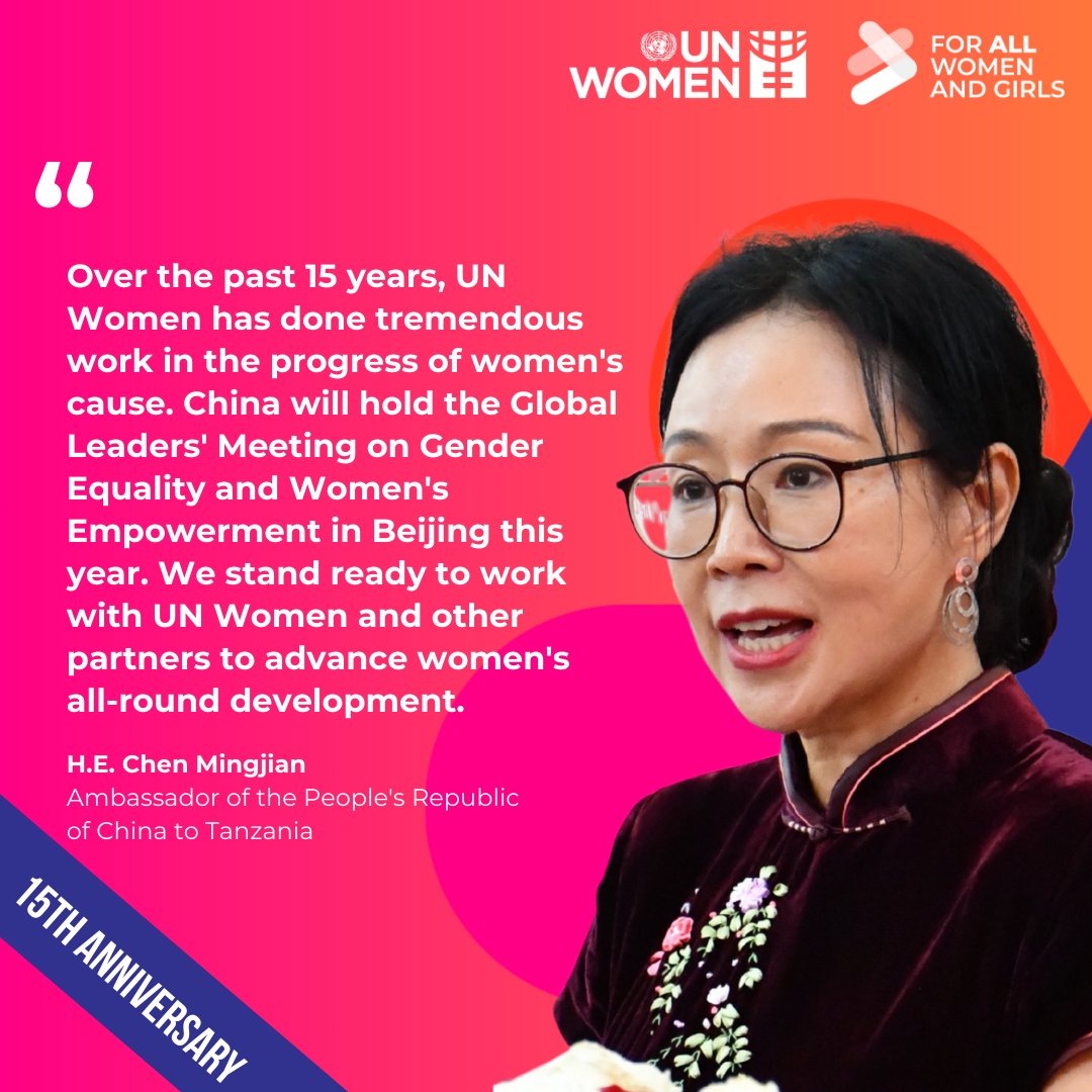 UN Women Tanzania (@unwomentanzania) on Twitter photo 15 years of progress, and our journey continues!
🇨🇳 China has been a steadfast champion of the Beijing Declaration and Platform for Action for 30 years, promoting gender equality worldwide.
Thank you, Amb. <a href="/ChenMingjian_CN/">Chen Mingjian 陈明健</a>, for reaffirming China’s commitment to empower women 15 years of progress, and our journey continues!
🇨🇳 China has been a steadfast champion of the Beijing Declaration and Platform for Action for 30 years, promoting gender equality worldwide.
Thank you, Amb. <a href="/ChenMingjian_CN/">Chen Mingjian 陈明健</a>, for reaffirming China’s commitment to empower women