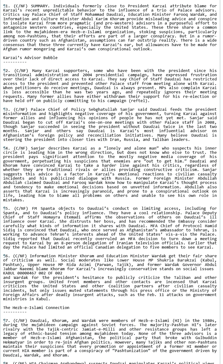 HakeemNaim1's tweet image. شکایت و جدال مشاوران کرزی نزد کاکای کلان شان!
چقدر درد آور و بیچاره کننده است وابسته گی
wikileaks.fdn.fr/cable/2009/03/…