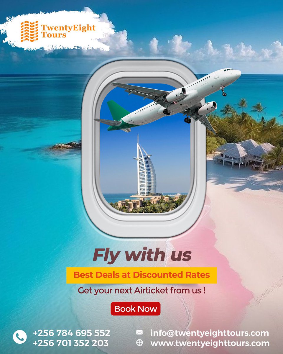 Your next adventure is just a flight away!
Book your air ticket with us for unbeatable deals, smooth service, and memories that take off the moment you do. 🌍

#twentyeighttours #twentyeighttours✈️ #airtickets  #FlyWithEase #TravelSmart