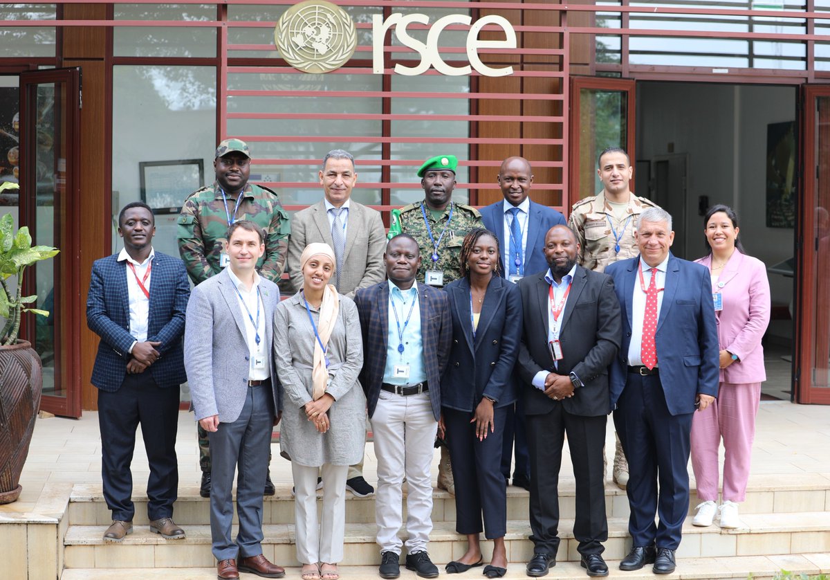 unrsce's tweet photo. . @UNMAS, @AUC &amp; key African regional partners gathered at RSCE (8–10 July) to strengthen coordination against explosive threats in peace support operations. 

The workshop focused on training, policy &amp; ops alignment.

@lcbc_cblt @aussom_ 
#PeaceOperations #PartnershipForPeace https://t.co/bPFIokrYGJ