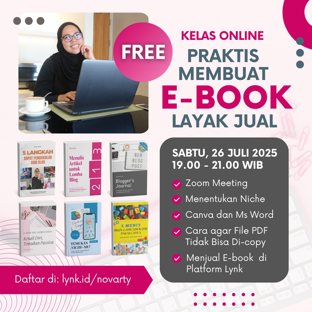 Yang belum daftar, silakan yaaaa 
Kita belajar bareng-bareng. Mana tau bisa berkarya dan dapat penghasilan tambahan dari ebook 🥰

Daftar di sini: lynk.id/novarty/6egjkz…