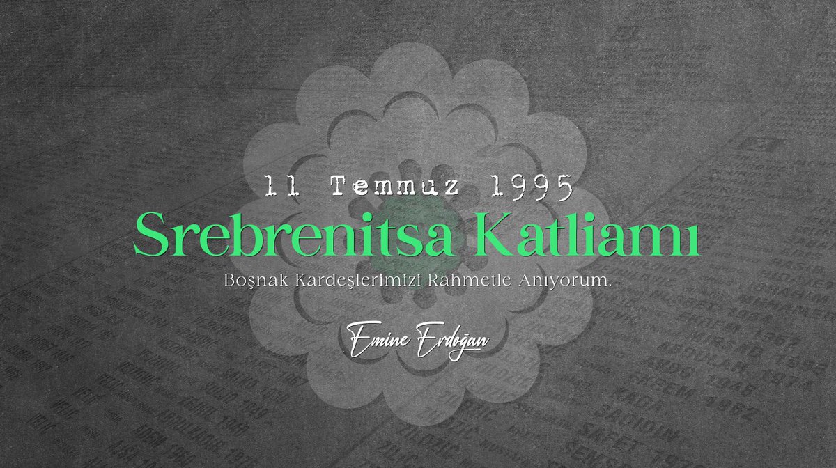 EmineErdogan's tweet image. Bugün, Srebrenitsa'yı anmak, sadece yas tutmak değil, aynı zamanda insanlığın onurunu korumak için mücadele etmektir.
Acısı dün gibi taze olan #Srebrenitsa Soykırımı’nın yıl dönümünde, hayattan koparılan Bosnalı kardeşlerimizi rahmetle anıyor, ailelerine ve sevdiklerine sabır…