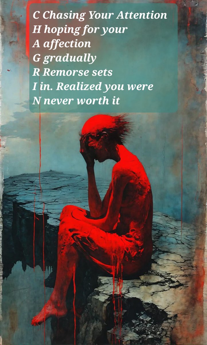 #PropelPrompts #LuaViEr #DailyPrompt #BraveWrite 
C Chasing Your Attention 
H hoping for your 
A affection 
G gradually 
R Remorse sets 
I in. Realized you were 
N never worth it 
(Theme stripped)