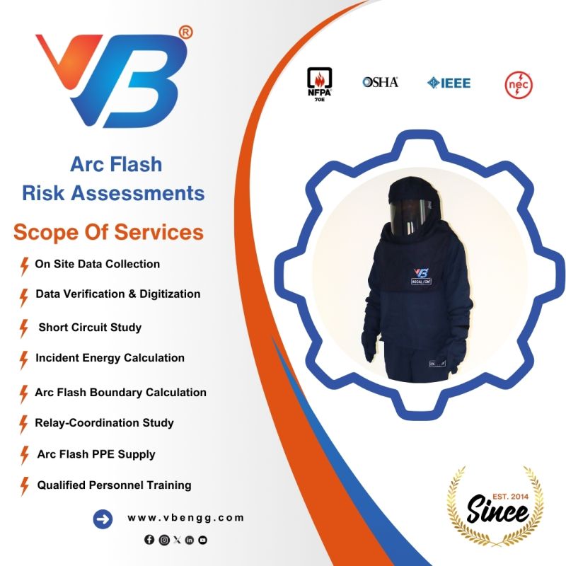 TheGroupVB's tweet image. Is your workplace prepared for an Arc Flash Incident? 
Arc Flash is more than just a technical risk — it’s a serious threat to safety.
At VB Engineering, our Arc Flash Analysis helps you:
 Protect lives & equipment
vbengg.com/arc-flash-anal…
#ArcFlash #vbengineering #nfpa70e