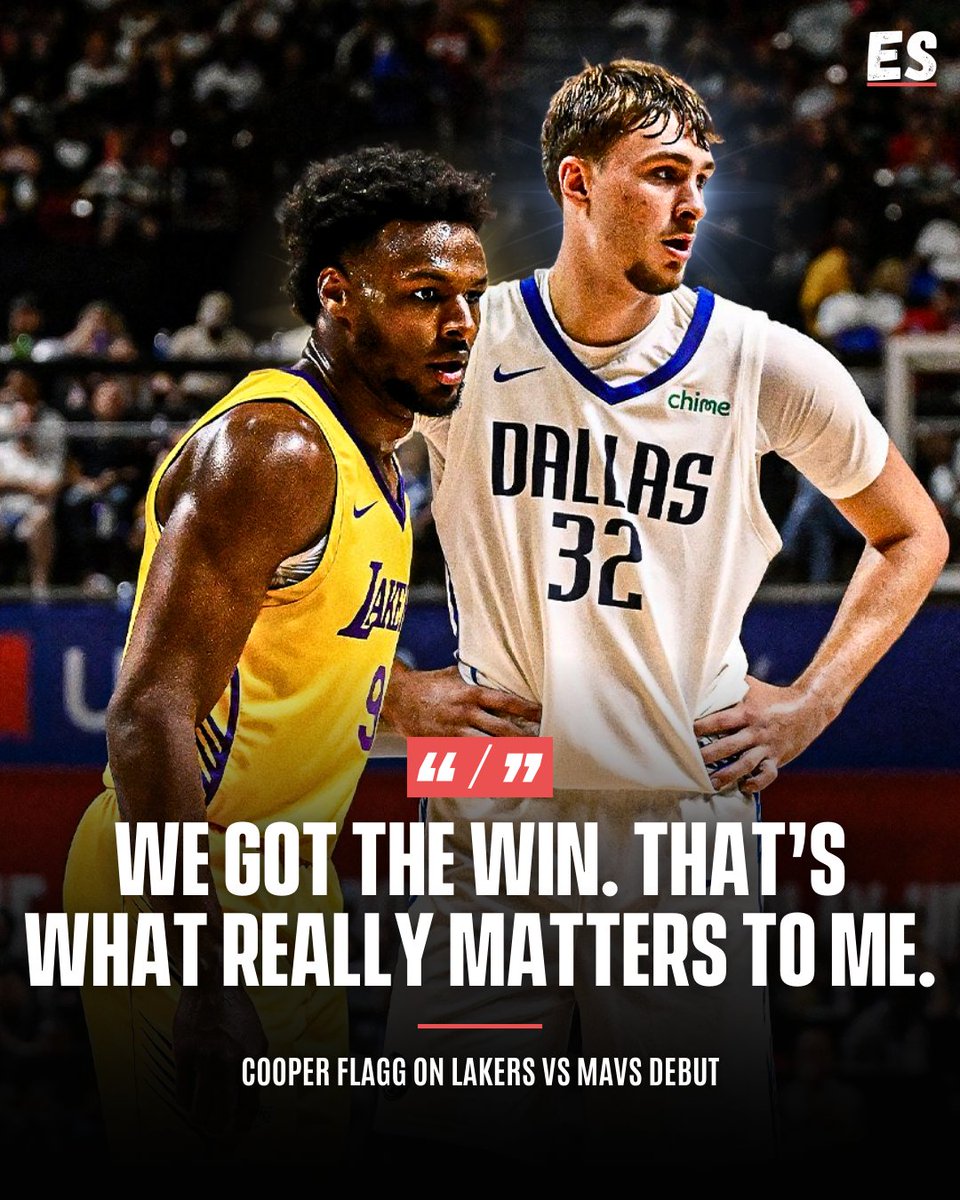 Mavs 87, Lakers 85 ‼️

Cooper Flagg shook off a 5-for-21 night to finish with 10 pts, 6 reb, 4 ast and 3 stl, while Bronny James countered with 8 pts, 2 ast and 2 reb on 2-of-8 shooting. Dallas survived when Bronny’s step-back triple at the buzzer spun out. Claiming it as one of
