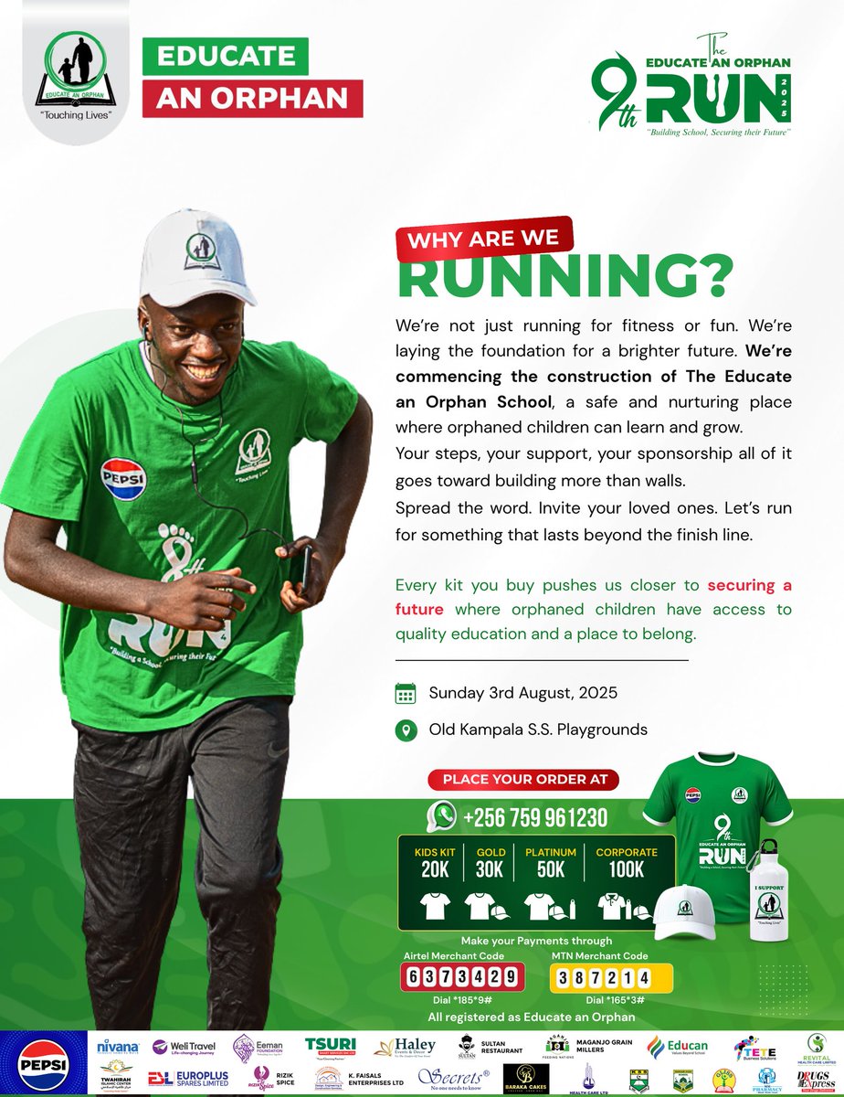 Why are we running🏃🏽‍♀️🏃🏾❓❓❓

We’re not just running for fitness or fun. We’re laying the foundation for a brighter future. *We’re commencing the construction of The Educate an Orphan School*, a safe and nurturing place where orphaned children can learn and grow. 
Your steps,