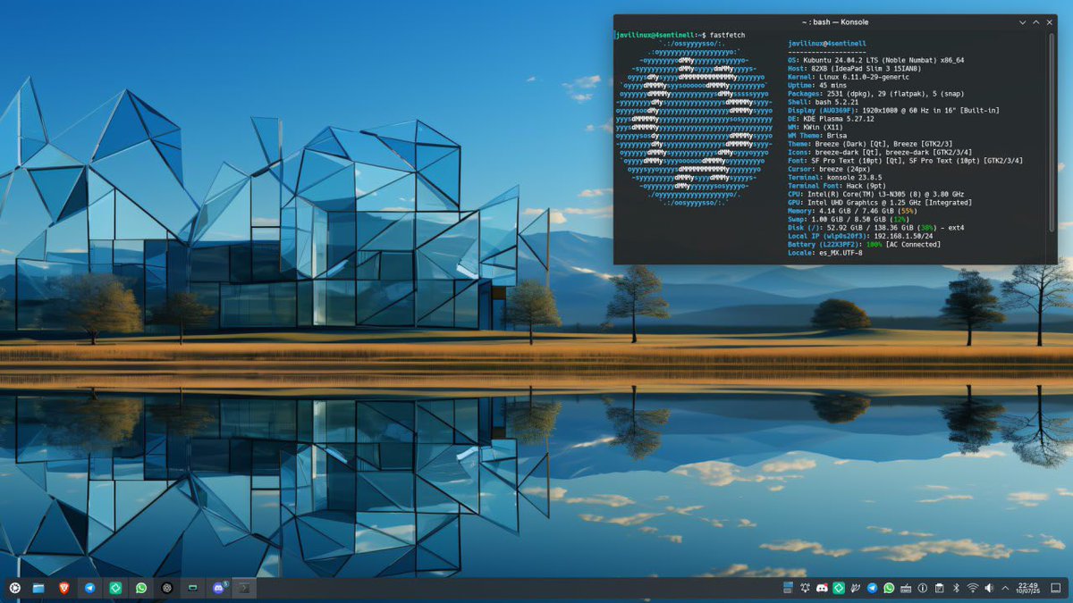 En mi larga búsqueda de la mejor experiencia en mi Intel i3, #Kubuntu 24.04 LTS me viene dando la mejor experiencia plasma de momento, aunque falta probarla frente openSUSE leap. Que tengan un buen fin de semana. 

#ViernesDeEscritorio
