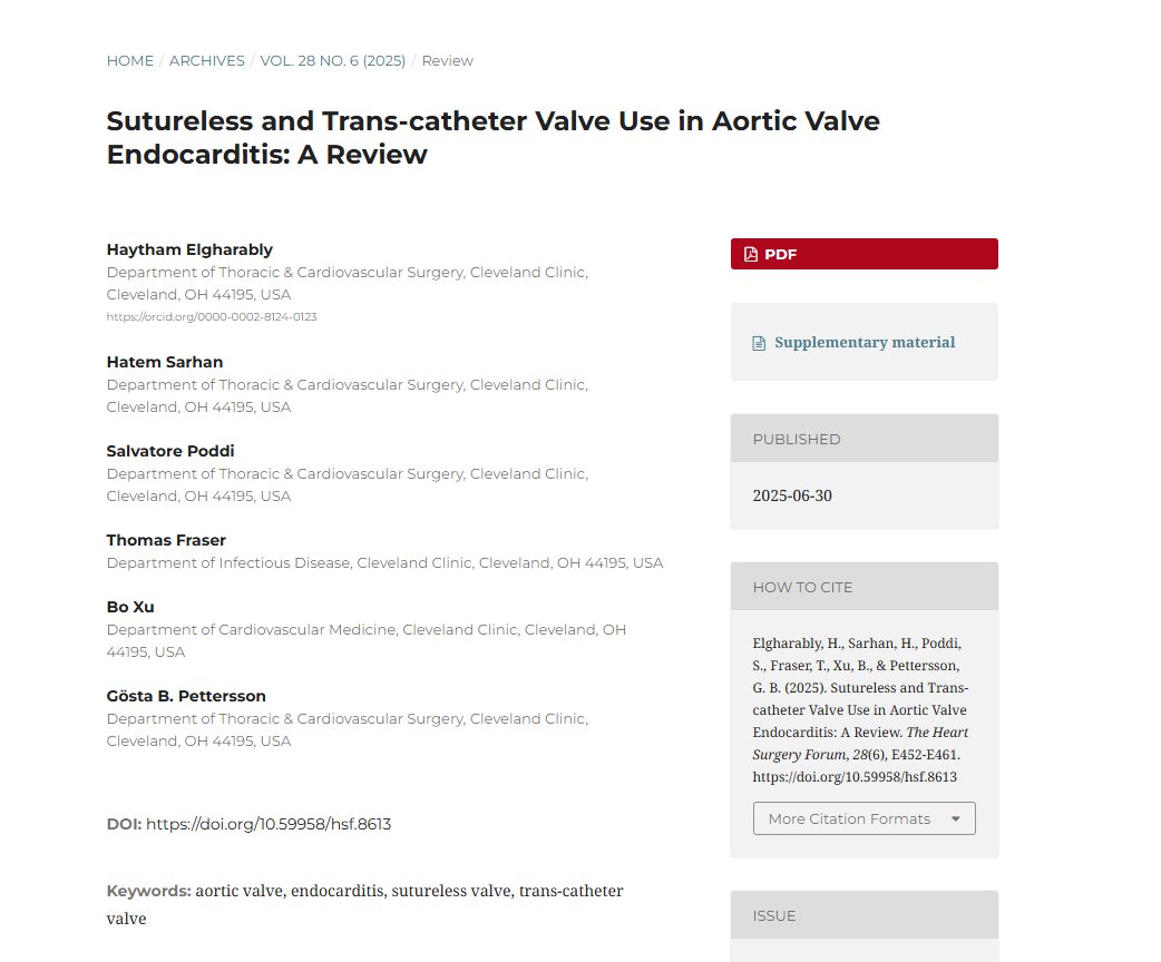 Heart Surgery Forum (@hsfeditor) on Twitter photo 📢 #Review Published Online
Review the current available data on the application of these two approaches in managing aortic valve endocarditis.
✍️:<a href="/HElgharablyMD/">Haytham Elgharably</a> et al.
🏪 Affiliation: Cleveland Clinic
🔔: doi.org/10.59958/hsf.8…
#Transcatheter #valve #endocarditis #surgery 📢 #Review Published Online
Review the current available data on the application of these two approaches in managing aortic valve endocarditis.
✍️:<a href="/HElgharablyMD/">Haytham Elgharably</a> et al.
🏪 Affiliation: Cleveland Clinic
🔔: doi.org/10.59958/hsf.8…
#Transcatheter #valve #endocarditis #surgery