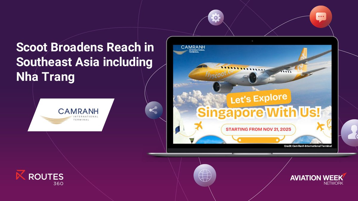 📢#Routes360 member success 📢 

Scoot, the low-cost subsidiary of Singapore Airlines (SIA), has announced the launch of new flight services to Da Nang and Nha Trang in Vietnam, and Kota Bharu in Malaysia: bit.ly/4nC1n7b