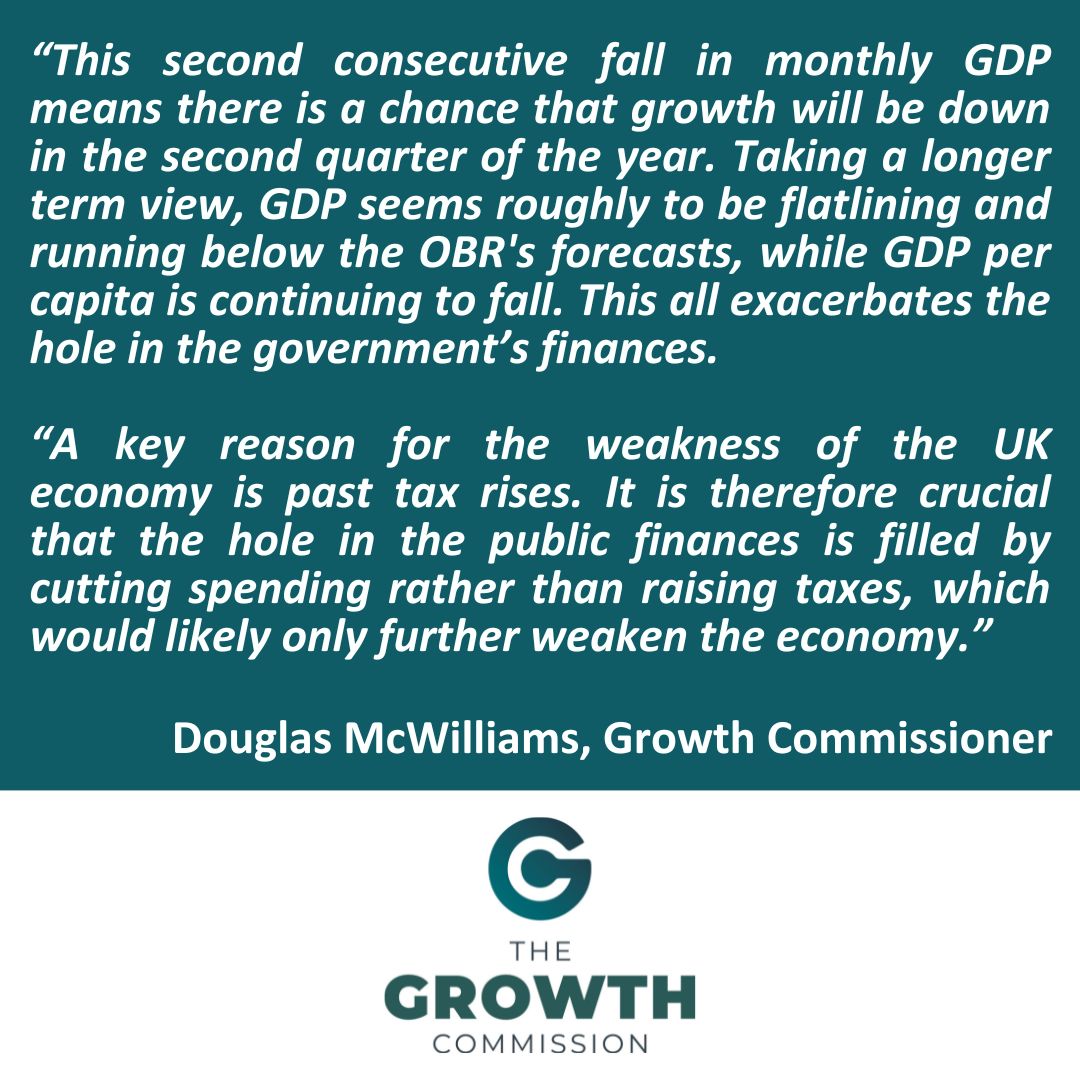 TheGrowthComm's tweet image. Our Commissioner @DMcWilliams_UK responds to another month of negative growth in the UK👇