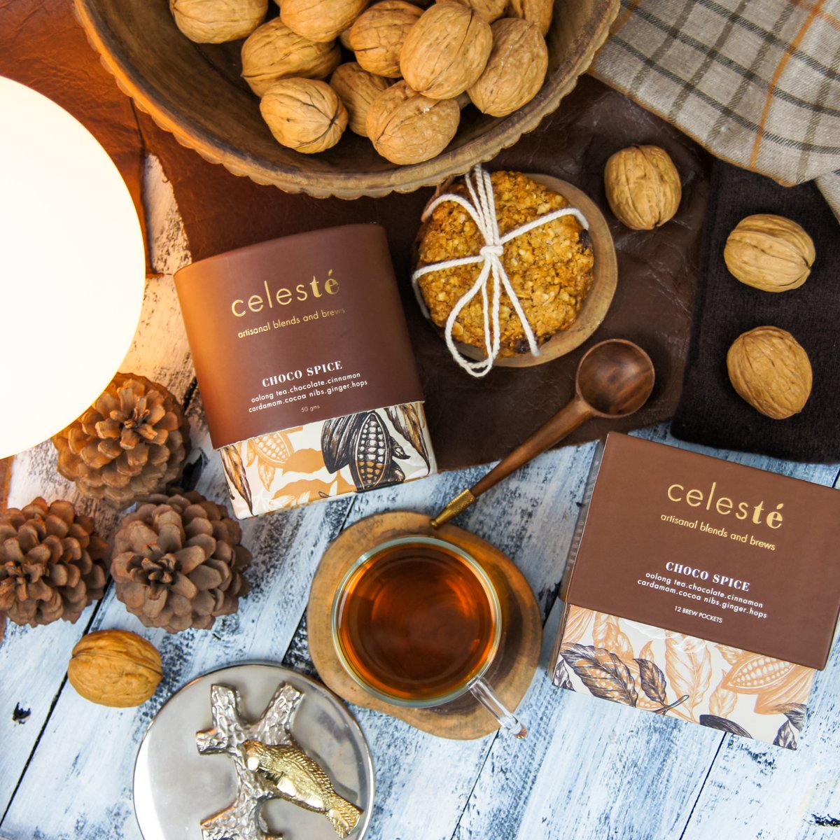 Choco Spice ✨

A luxurious oolong blend with chocolate, cinnamon, cardamom &amp; more. Sweet muscatel notes with a rich, spiced finish — indulgence in every sip.

🍫 Shop now: celes-te.com/collections/ch…

#ChocoSpice #CelesteTea #OolongTea #ChocolateTea #PremiumTea #LooseLeafTea