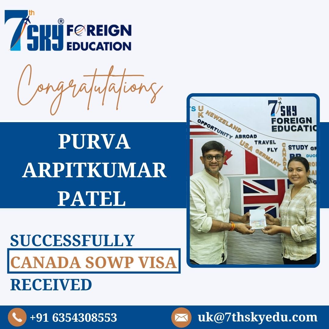 7thskyedu's tweet photo. Congratulations to Purva Arpitkumar Patel on successfully receiving the Canada SOWP Visa!
π§ uk@7thskyedu.com | π± +91 63543 08553
#7thSkyForeignEducation #CanadaSOWP #VisaSuccess #StudyAbroad #CanadaVisaApproved #InternationalDreams #GlobalJourney #StudentVisaSupport https://t.co/DEp5Lta91J