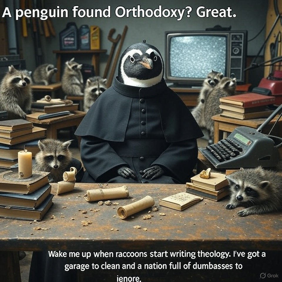 A penguin waddles into Orthodoxy and suddenly everyone thinks it’s divine revelation.
What’s next, a squirrel becomes a bishop?
I don’t take spiritual advice from zoo animals.
Dumbass.