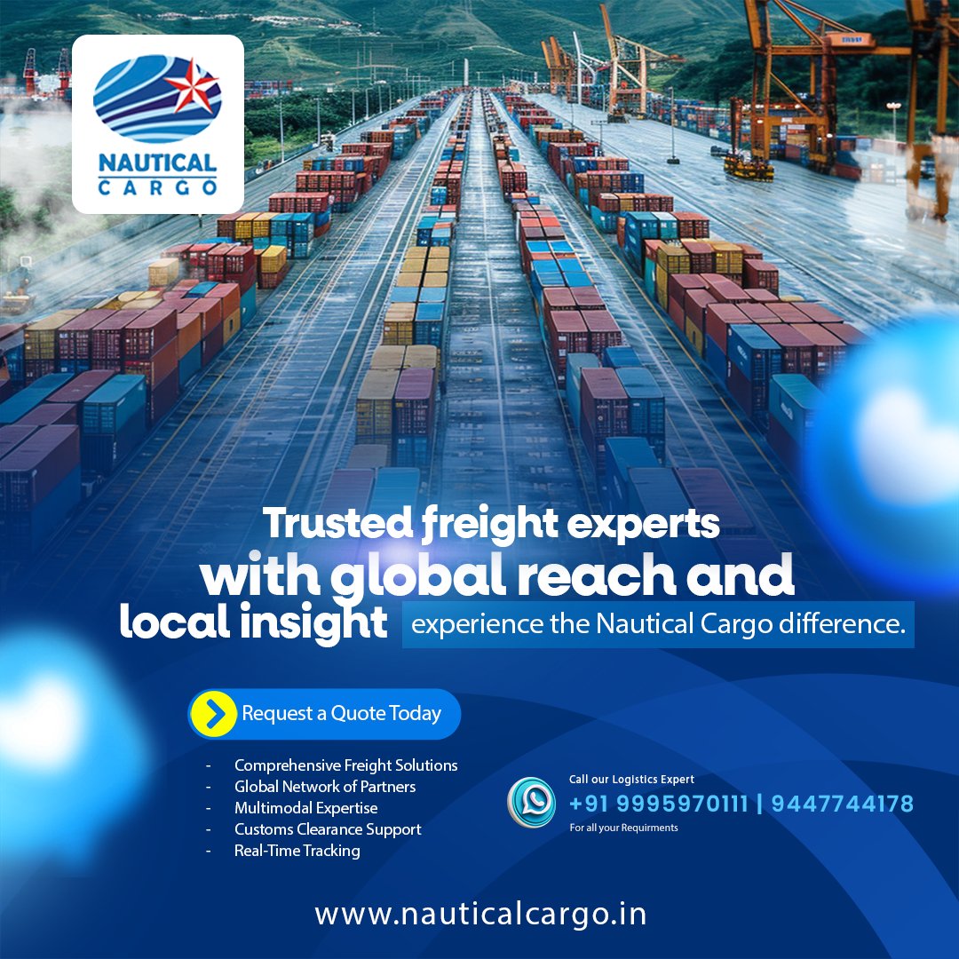 Streamline your cargo movement with experts! 🌍
From multimodal transport to real-time tracking, Nautical Cargo delivers logistics that are fast, flexible &amp; cost-effective. 🚢✈️
#FreightForwarding #LogisticsExperts #NauticalCargo #ShippingSolutions #GlobalLogistics