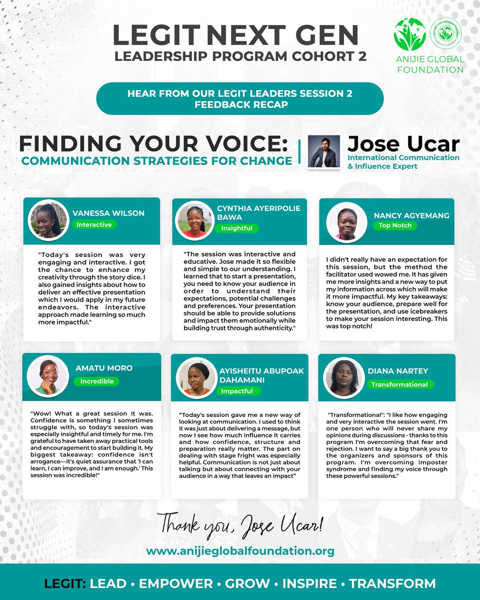 AnijieGlobal's tweet image. The power of authentic voice #development! ๐ฅโโโโโโโโโโโ
โFinding Your Voiceโ session for #LegitNGL was absolutely TRANSFORMATIONAL!
Thank you Jose Ucar for this incredible transformation! ๐
#AnijieGlobalFoundation #LEGITLeader #CommunityImpact #YouthEmpowerment