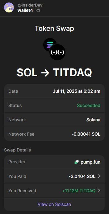 Crypnsider's tweet photo. $TITDAQ
5FrgzK4QF6egUVHXSjYmeVdVtWb7aidopK3iFCmqSsYP
🟡 DONE +11.5X IN Group Alpha Whale TG:
🟢 Entry MC: Called it at a $46k #TITDAQ market cap when it launched on https://t.co/awOmZwWg8p
🟢 Profit at: Hit $535k ATH
TG: https://t.co/aSfYiUDNAb
#SOL #Phonton #GMGN #MEVX #BTC #BNB #ETH #memecoin