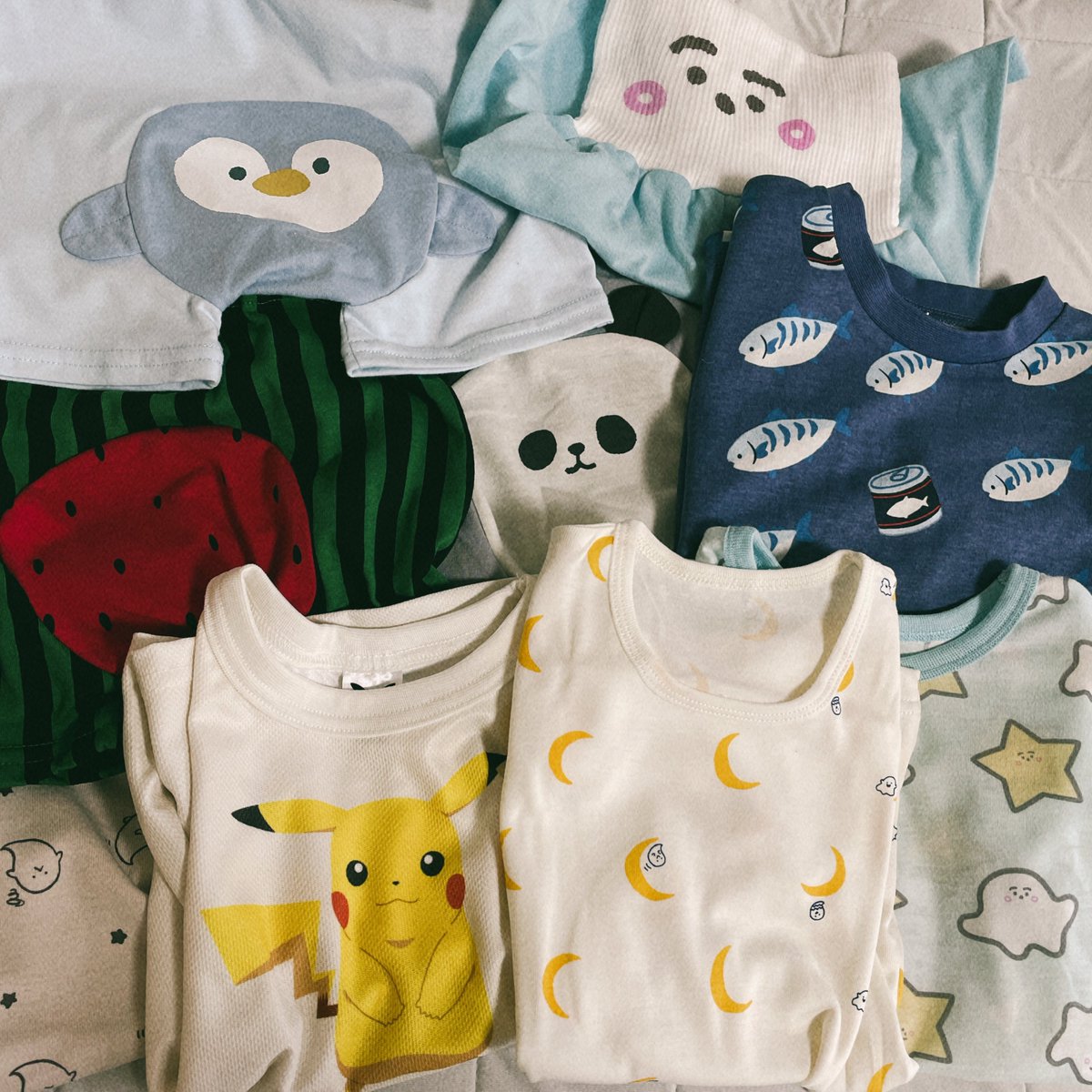 yuyukyun's tweet image. さばみそTシャツ可愛すぎませんか…?これでベッドマン使いに🛌お尻にドーンと模様ついてるやつ、可愛いのに95サイズまでだ🥹だんだん可愛い服が減っていく…!