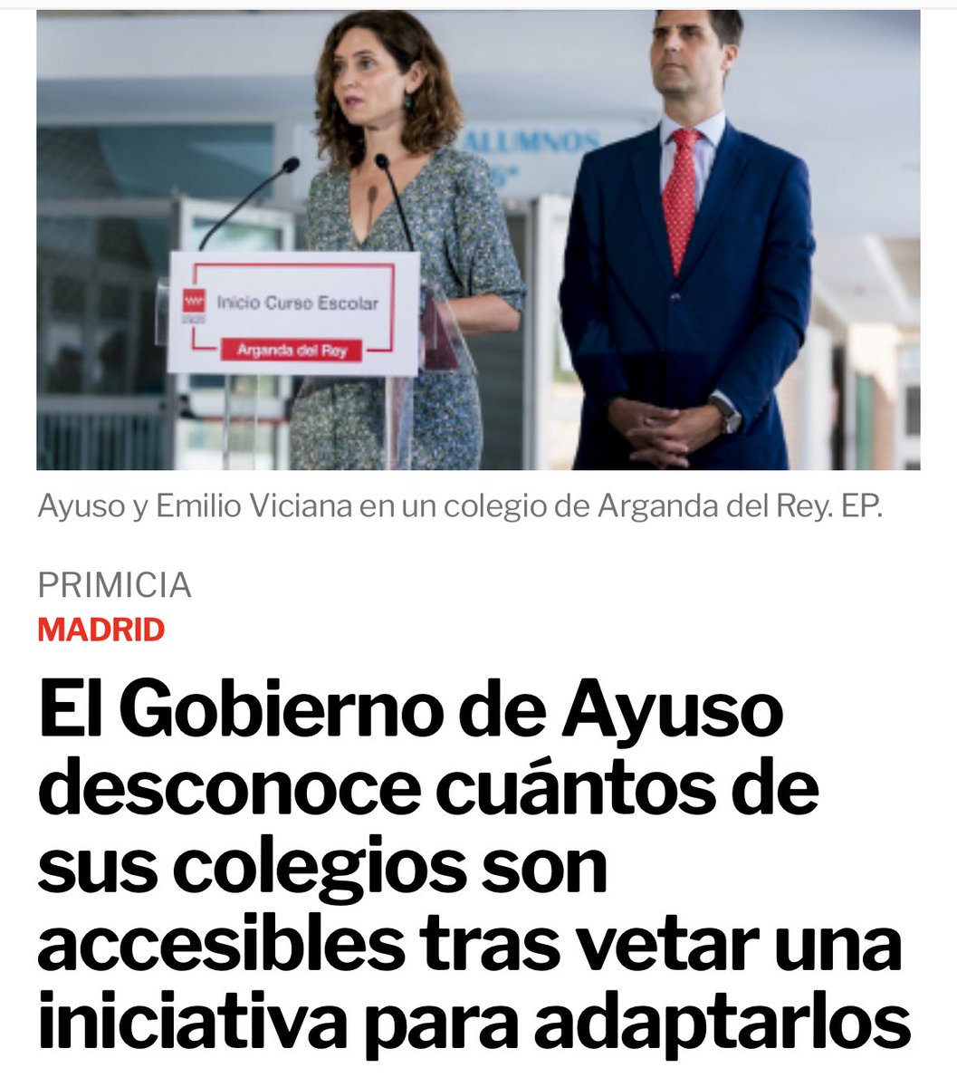 Hace unos meses el PP votó en contra de garantizar que todos los coles fueran accesibles en el curso 26/27.

Desde entonces hemos intentado obtener un listado de cuántos centros educativos  son accesibles o tienen ascensores/ baños adaptados. 

Respuesta: no tienen ni idea