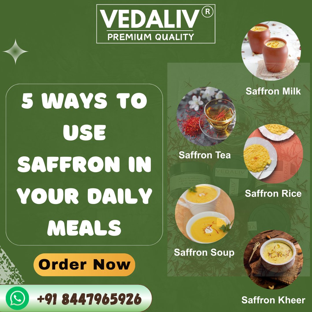VedaLiv's tweet photo. 5 ways to use saffron in your daily meals. Vedaliv offer 100% natural and pure kesar (केसर) online at the best price in India.
#kesar #saffron #केसर #saffronmilk #saffrontea #saffronkheer #saffronrice #saffronsoup #saffronjuice #saffronwater #vedaliv #naturalkesar #saffronflower https://t.co/UdqmJOgbKv