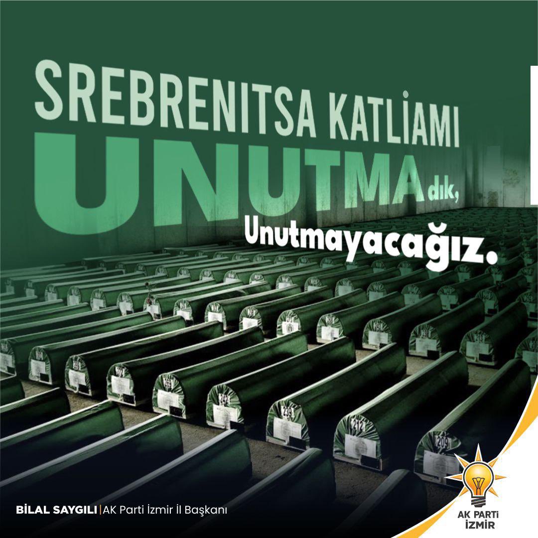 “Ne yaparsanız yapın ama soykırımı unutmayın. Çünkü unutulan soykırım tekrarlanır.”
— Aliya İzzetbegoviç

Tarihin en büyük insanlık suçlarından biri olan #Srebrenitsa Katliamı’nın yıl dönümünde, göz göre göre katledilen 8.372 Boşnak kardeşimizi rahmet ve hürmetle anıyorum.