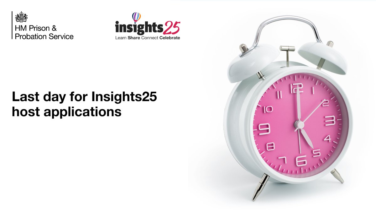 Today is the last day to apply to host an event at this year's Insights Festival! 

Find out more and apply before 5pm today 🕔  hmppsinsights.service.justice.gov.uk/insights-festi…

#Insights25 #CJS #Justice #Events