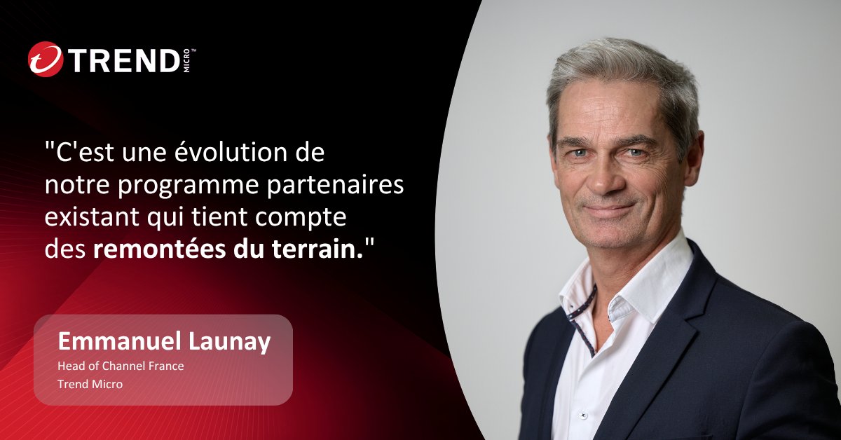 Trend Micro France (@trendmicrofr) on Twitter photo 🎙️Emmanuel Launay (<a href="/TrendMicroFR/">Trend Micro France</a>) revient sur l’évolution stratégique de notre programme partenaires dans <a href="/Distributique/">Distributique</a>.
Objectif : soutenir la croissance des MSP et renforcer la posture de #cybersécurité ⤵️
bit.ly/46DotnJ 🎙️Emmanuel Launay (<a href="/TrendMicroFR/">Trend Micro France</a>) revient sur l’évolution stratégique de notre programme partenaires dans <a href="/Distributique/">Distributique</a>.
Objectif : soutenir la croissance des MSP et renforcer la posture de #cybersécurité ⤵️
bit.ly/46DotnJ