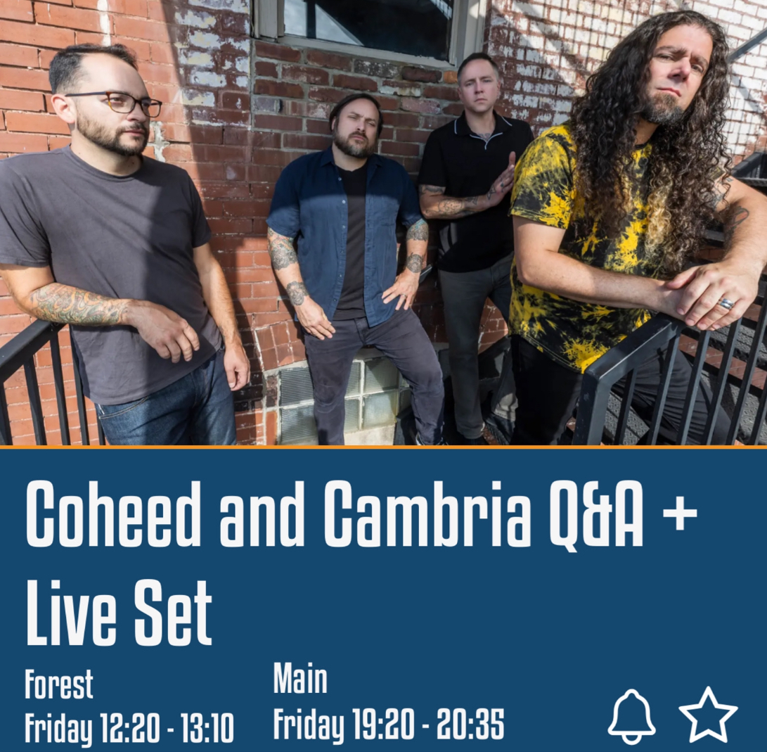 Cobalt and Calcium (@cobaltcalcium) on Twitter photo 🌳MASSIVE DAY, 2000TREES ATENDEES🌳
<a href="/coheed/">Coheed and Cambria</a> will be performing two sets today.
An acoustic set + Q&A on the Forest stage @ 12:20
And a full rock and roll set on the Main stage @ 19:20 🌳MASSIVE DAY, 2000TREES ATENDEES🌳
<a href="/coheed/">Coheed and Cambria</a> will be performing two sets today.
An acoustic set + Q&A on the Forest stage @ 12:20
And a full rock and roll set on the Main stage @ 19:20